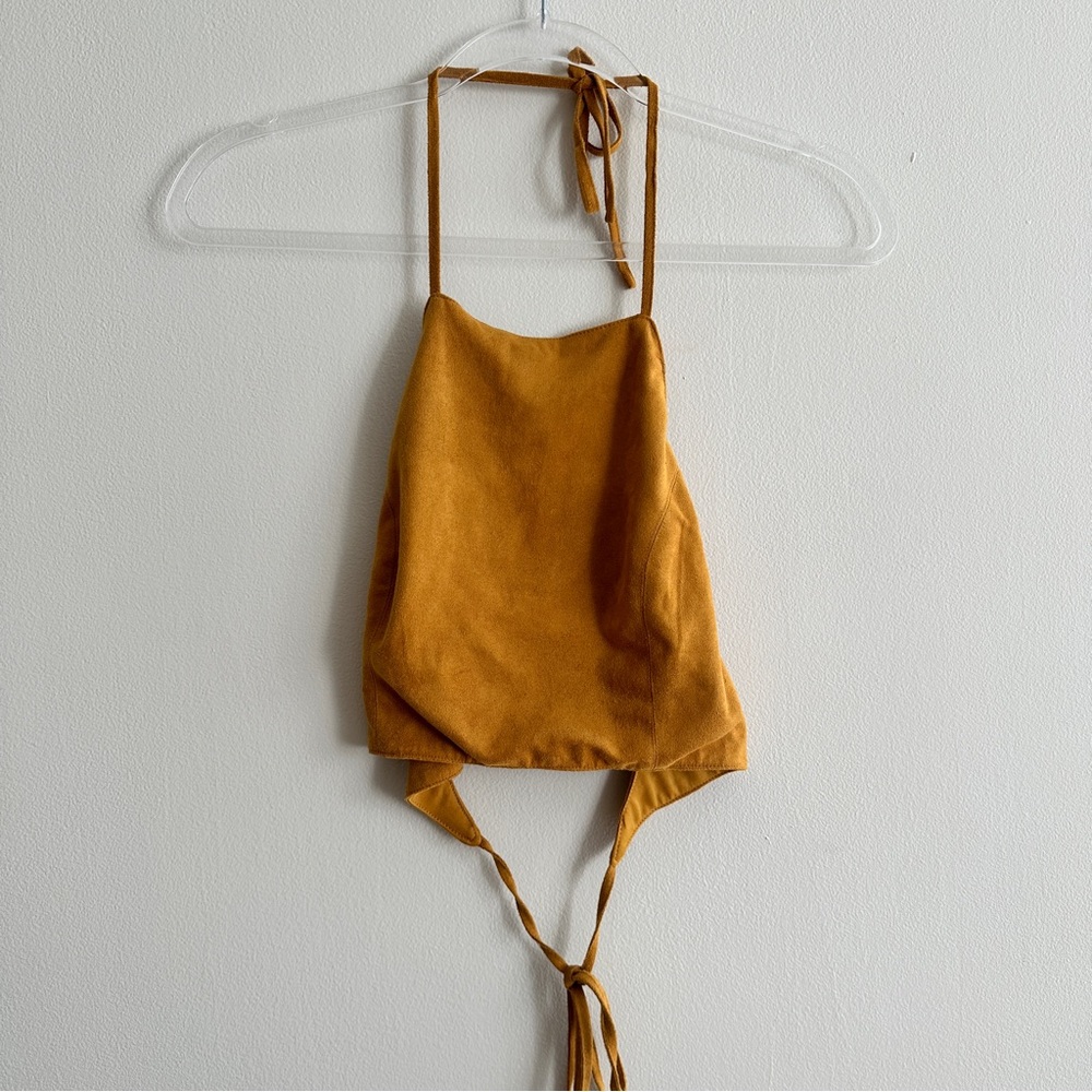 Halter open back crop top in camel
